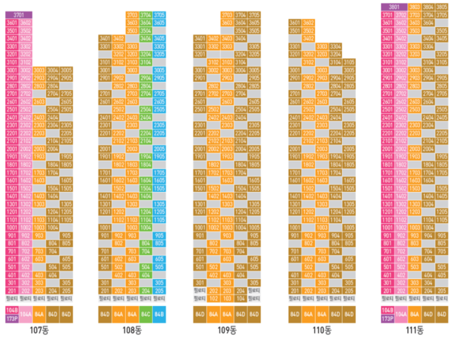 도안 우미린 트리쉐이드 민간임대 동호배치도 상세